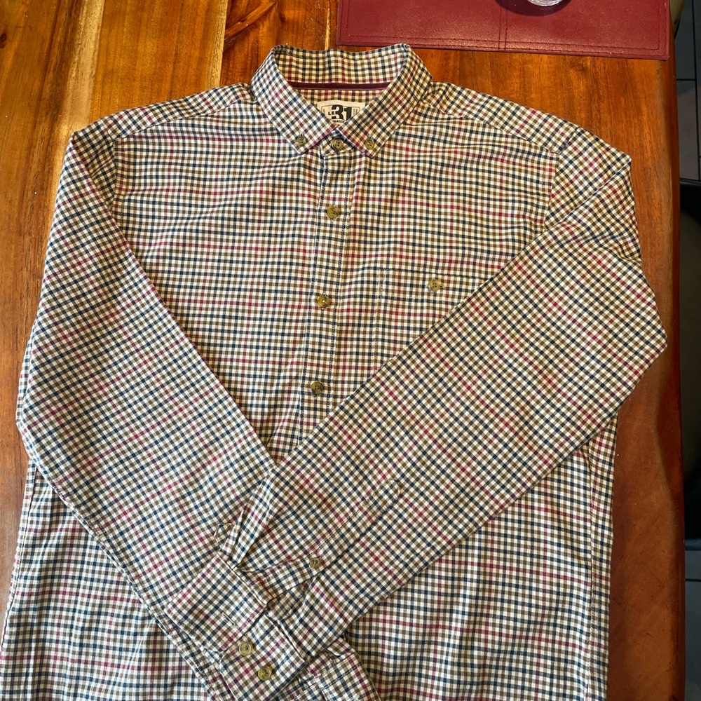 Simons Men's Checkered Button Down Shirt - Red, Blue, Green Size M